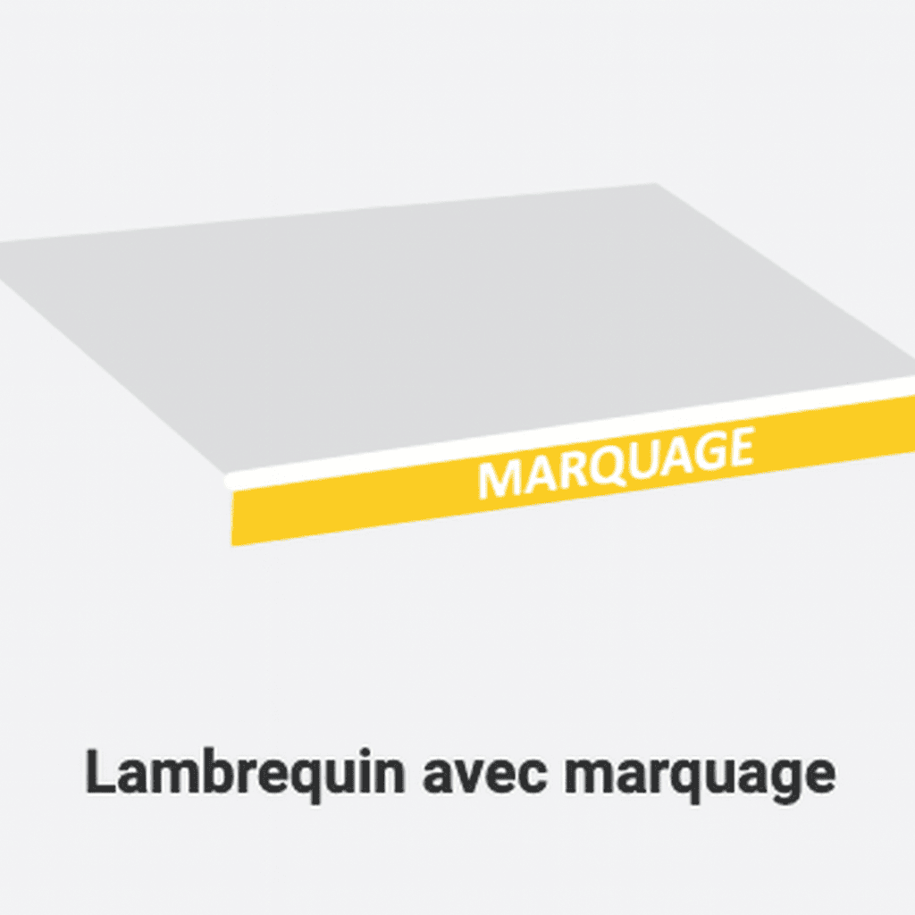 Schéma d'un lambrequin avec marquage personnalisé sur store banne